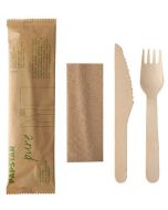 Photo Kit de couverts jetables en bois NATURE STAR Double