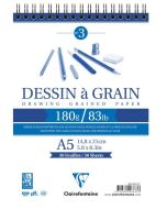 Bloc spiralé de 30 feuilles - Papier à dessin à Grain - A5 CLAIREFONTAINE