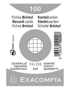 Fiches Bristol quadrillés - 74 x 105 mm - Blanc EXACOMPTA Lot de 100