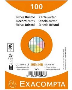 Fiches Bristol quadrillées sous film - 105 x 148 mm - Assortiment EXACOMPTA Lot de 100