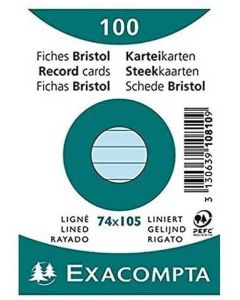 Fiches Bristol lignées sous film - 74 x 105 mm - Bleu EXACOMPTA Lot de 100