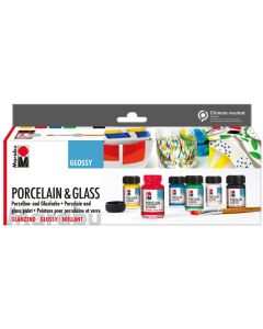 Peinture pour porcelaine - 15 ml - Assortiment MARABU Porcelain et Glass Glossy Lot de 6