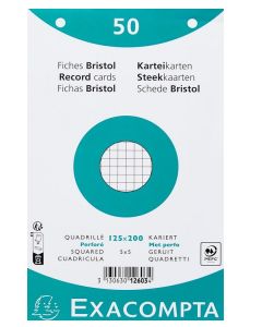 Fiches Bristol quadrillées perforées sous film - 125 x 200 mm - Blanc EXACOMPTA Lot de 50