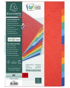 Jeu de 12 Intercalaires A4 en carte lustrée - Assortiment EXACOMPTA 