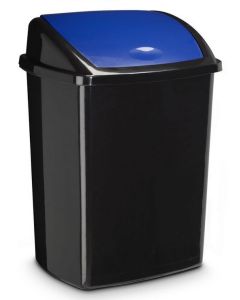Poubelle avec couvercle à trappe basculante - 50 litres - Noir/Bleu : CEP Image