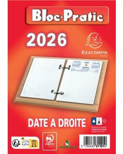 Recharge Bloc éphéméride 2026 - Date à droite EXACOMPTA