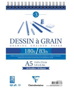 Bloc spiralé de 30 feuilles - Papier à dessin à Grain - A5 CLAIREFONTAINE