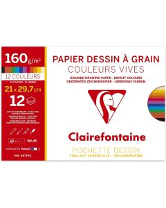 Pochette à Dessin - 12 feuilles de papier à grain - 210 x 297 mm - Assortiment : CLAIREFONTAINE Image