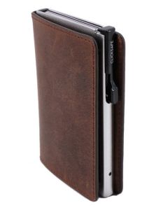 Portefeuille avec porte-cartes RFID -  Cuir Nappa Marron CLICKSAFE SLIM