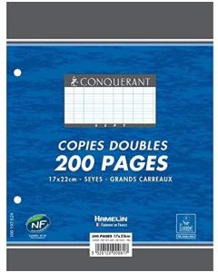 Lot de 200 pages - Copies doubles perforées Grands carreaux - 170 x 220 mm : CONQUERANT SEPT Visuel