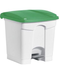 Photo Poubelle à pédale avec couvercle - 30 litres - Blanc/Vert : HELIT H2402051