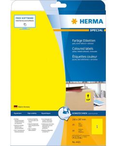 4421 HERMA  Étiquettes adhésives - Multi-usages - 210,0 x 297,0 mm. - Jaune