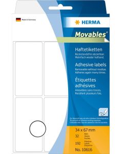 HERMA : Lot de 192 étiquettes adhésives amovibles  - 67 x 34 mm - Blanc