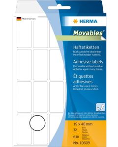 10609 HERMA : Lot de 640 étiquettes adhésives amovibles  - 40,0 x 19,0 mm - Blanc