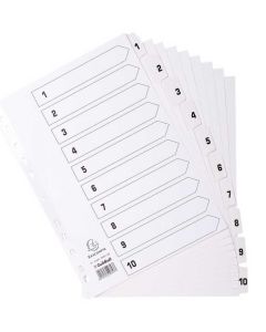 Jeu de 10 Intercalaires numériques en carte blanche - 1 à 10 - 223 x 297 mm : EXACOMPTA