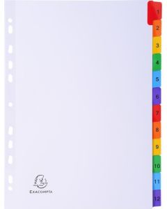 Photo Jeu de 12 Intercalaires numériques avec touches couleurs - 1 à 12 - 225 x 297 mm EXACOMPTA Image