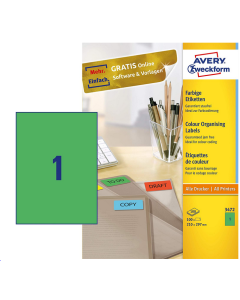 Photo Étiquettes autocollantes Vertes 210 x 297 mm AVERY 3472