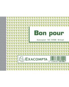 BONS POUR Carnet autocopiant 105 x 135 mm Exacompta 13150E couverture