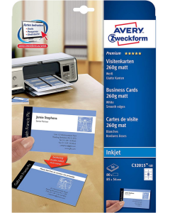 Photo Cartes de visite blanches 260 g - 85 x 54 mm AVERY Quick et Clean Premium