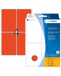 Photo HERMA 2492 : Lot de 128 étiquettes - 52,0 x 82,0 mm - Rouge
